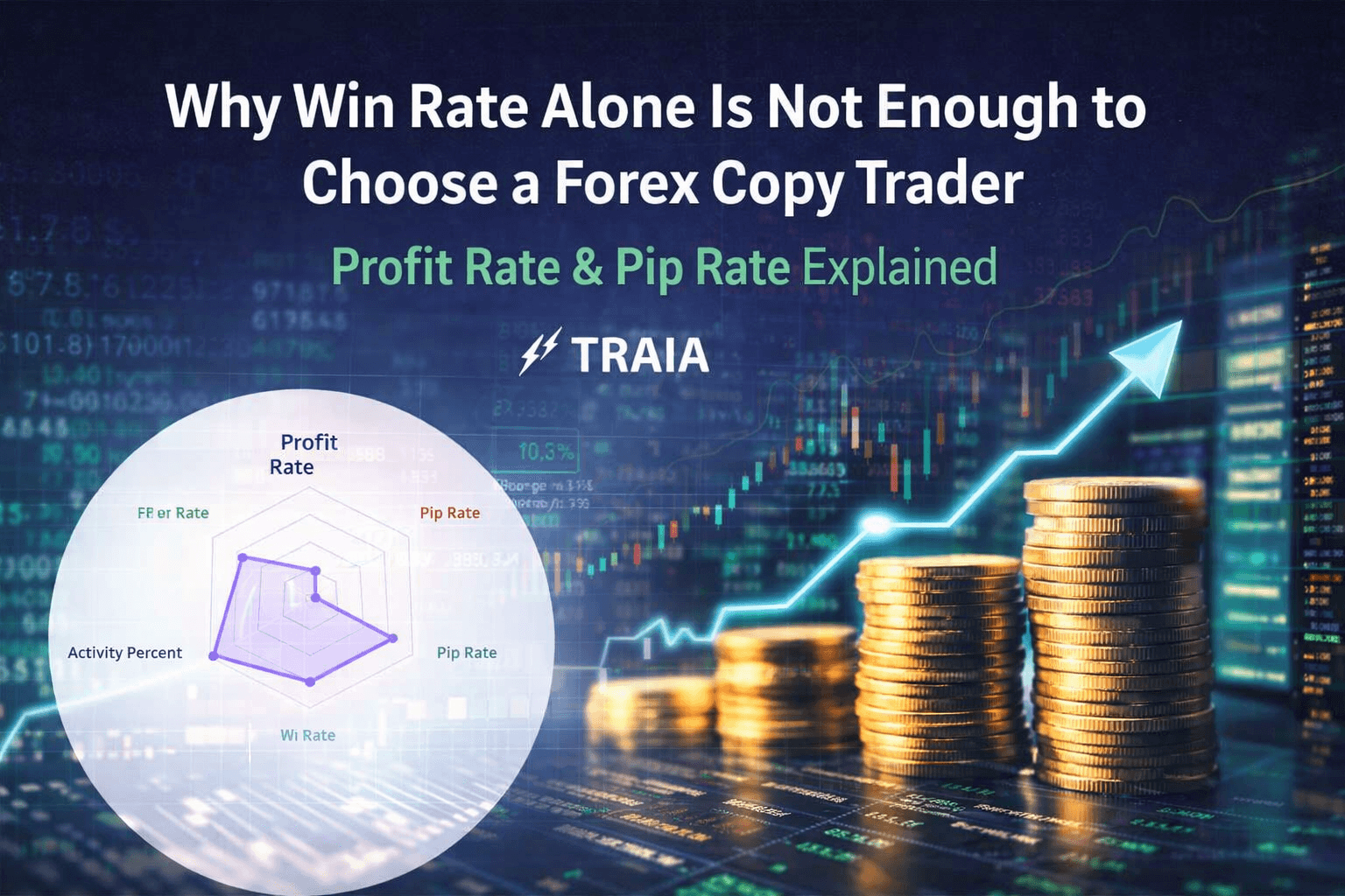 Forex copy trading analysis showing Profit Rate and Pip Rate instead of Win Rate on TRAIA